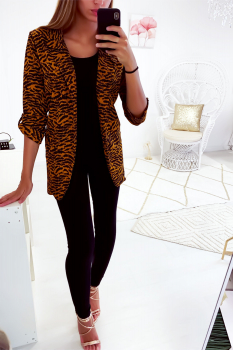 Jolie petite veste blazer moutarde motif zébré