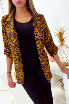 Jolie petite veste blazer moutarde motif zébré