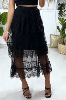 Jupe longue doule dentelle Noir