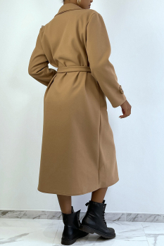 Long manteau camel, over size avec fermeture à boutons, poches et ceinture