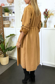 Manteau long camel en suédine, intérieur très doux