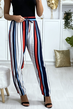 Pantalon à rayure mutlicolore Bleu