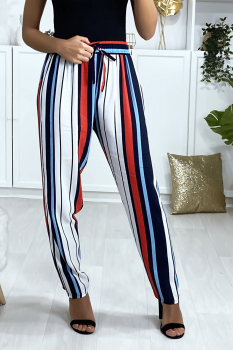 Pantalon à rayure mutlicolore Bleu