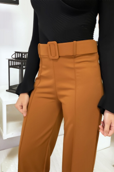 Pantalon ample chic taille haute Camel