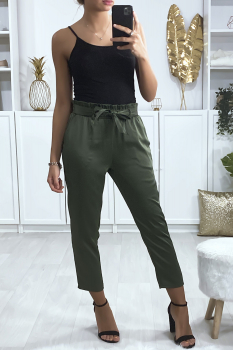 Pantalon cigarette avec ceinture noué en flo Kaki