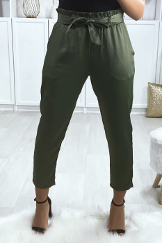 Pantalon cigarette avec ceinture noué en flo Kaki