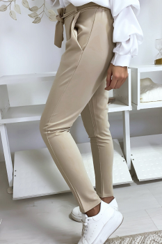 Pantalon cigarette confortable avec ceinture nouée Beige