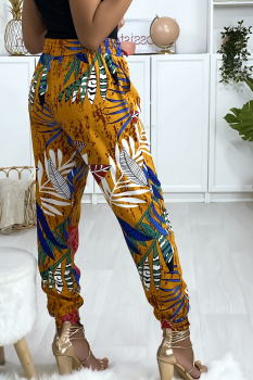 Pantalon fashion motif à fleur Moutarde