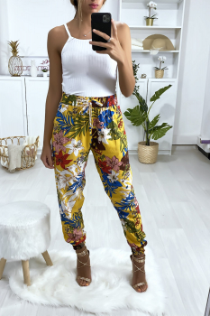 Pantalon large motifs fleurs fille - moutarde, Fille
