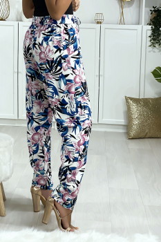 Pantalon fluide à fleur Rose