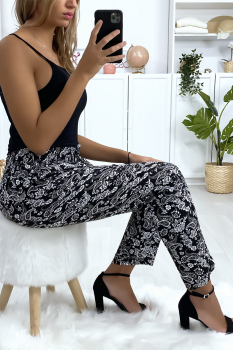 Pantalon fluide à motif Noir