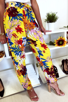 Pantalon fuilde coton à fleur Jaune