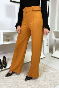 Pantalon palazzo moutarde avec ceinture
