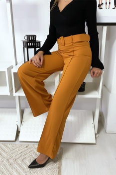 Pantalon palazzo moutarde avec ceinture
