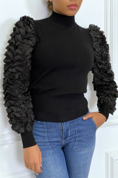 Petit pull noir avec manches à fins volants