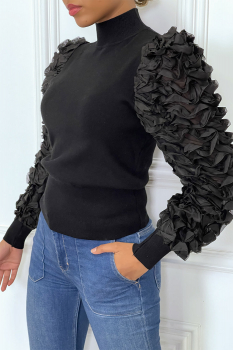 Petit pull noir avec manches à fins volants