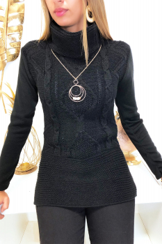 Pull col roulé et collier Noir