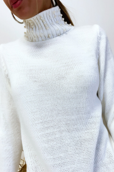 Pull long à perles Blanc
