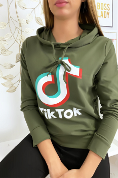 Pull sweat kaki logo Tik Tok
