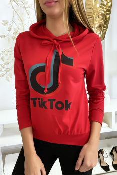 Pull sweat rouge logo Tik Tok