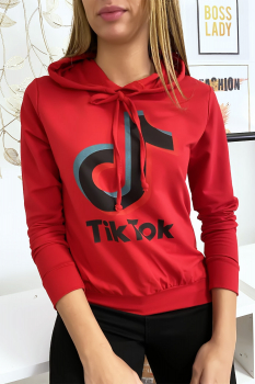 Pull sweat rouge logo Tik Tok