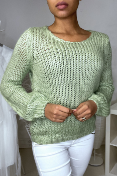 Pull vert menthe maille large, très agréable à porter