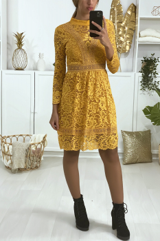 Robe de soirée en dentelle Moutarde