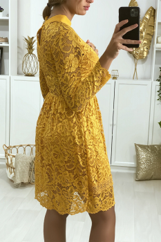 Robe de soirée en dentelle Moutarde