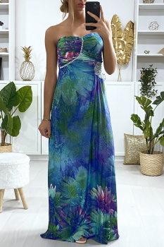 Robe longue colorée épaules dénudées Bleu