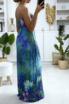 Robe longue colorée épaules dénudées Bleu