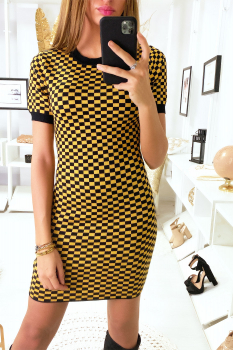 Robe moulante à motif Moutarde