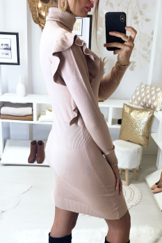 Robe moulante col roulé Beige