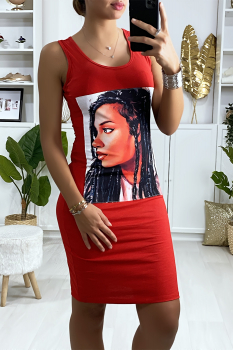 Robe moulante imprimée Rouge