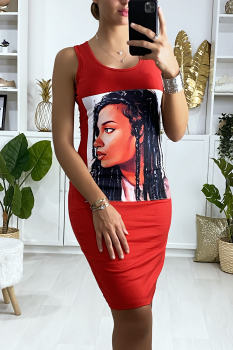 Robe moulante imprimée Rouge