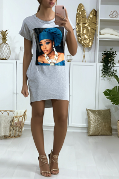 Robe tunique imprimé Gris