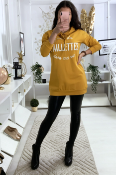 Sweat à capuche moutarde avec écriture je veux des paillettes dans ma vie