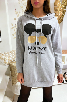 Sweat capuche longue MICKEY Gris