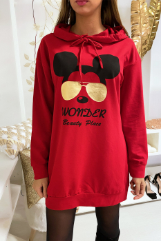 Sweat capuche longue MICKEY Rouge