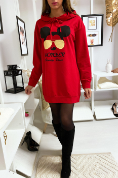 Sweat capuche longue MICKEY Rouge