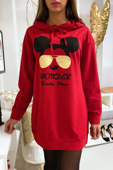 Sweat capuche longue MICKEY Rouge