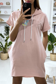 Sweat long à capuche LOVE Mickey Rose