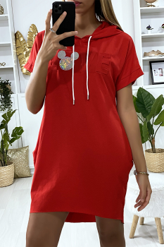 Sweat long à capuche LOVE Mickey Rouge