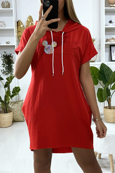 Sweat long à capuche LOVE Mickey Rouge