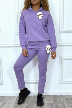 Sweat-shirt lilas à capuche avec jolie pochette doudou