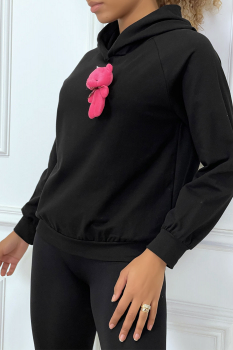 Sweat-shirt noir à capuche avec jolie pochette doudou