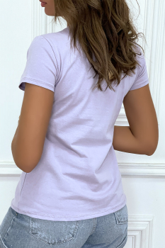 T-shirt basic lila mauve, manches courtes, logo Sup