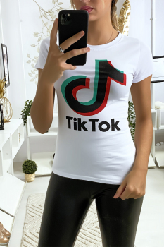 Tee shirt en coton blanc avec écriture TIKTOK