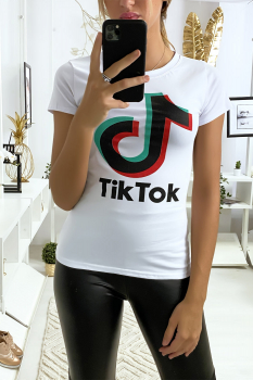 Tee shirt en coton blanc avec écriture TIKTOK