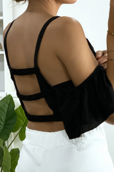 Top court décolleté brodé Noir