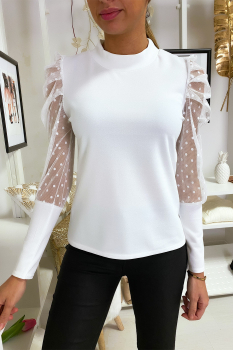 Top élégant avec manche plumetis Blanc